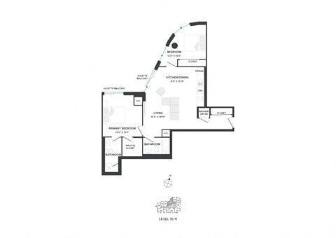 Floor plan for 2 beds, 2 baths, 946 sqft